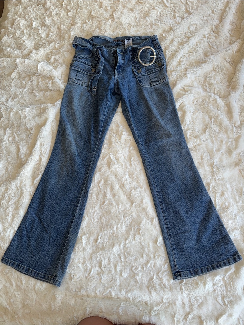 Revolt Jeans Mid-Rise Blue Flare Jeans with Self-Fabric Belt